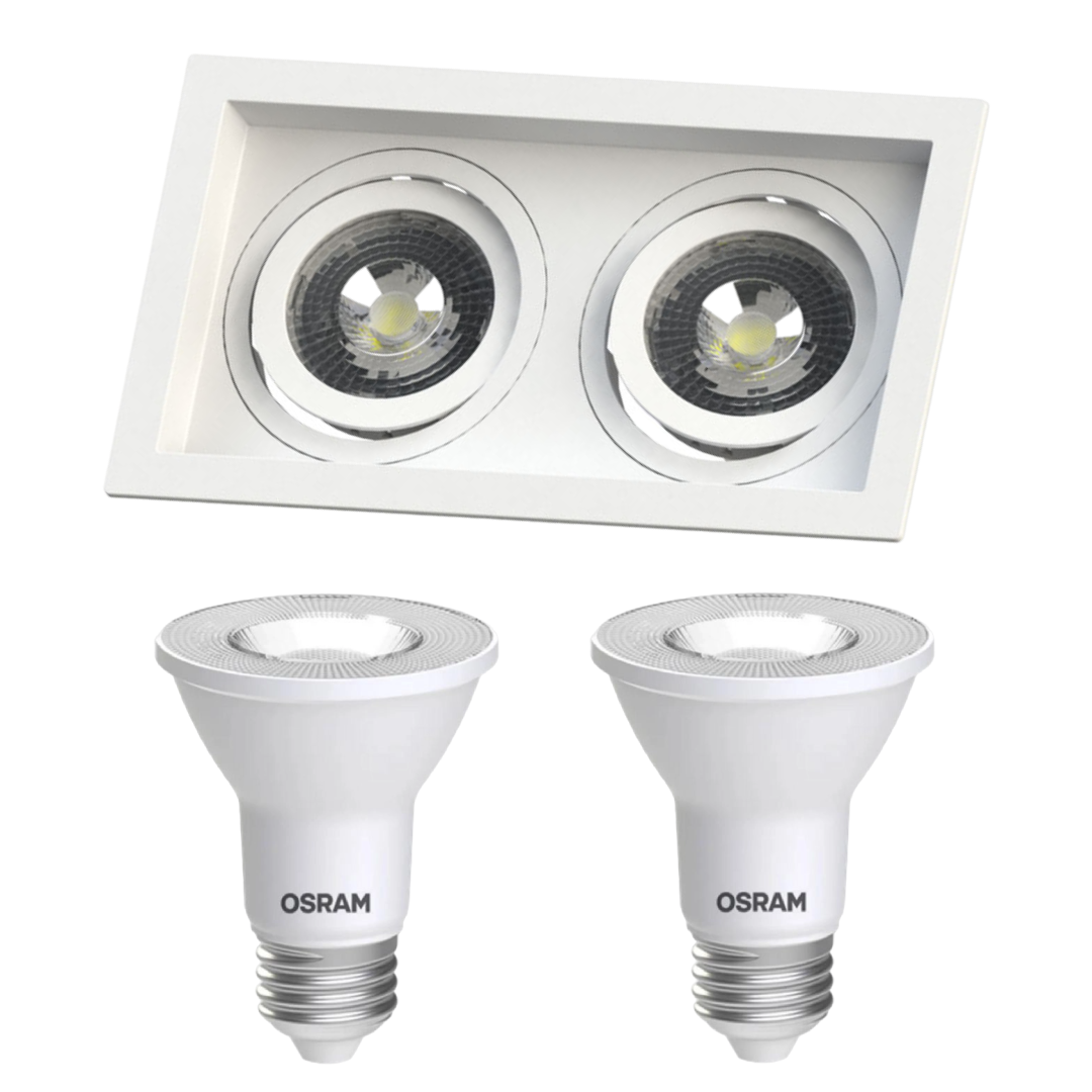 Spot Retangular Embutir Recuado Br 2x Par20 5,5W 2700K 525Lm Osram