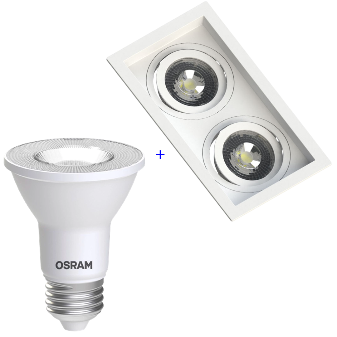 Spot Retangular Embutir Recuado Branco 2x Par20 5,5W 525Lm Osram