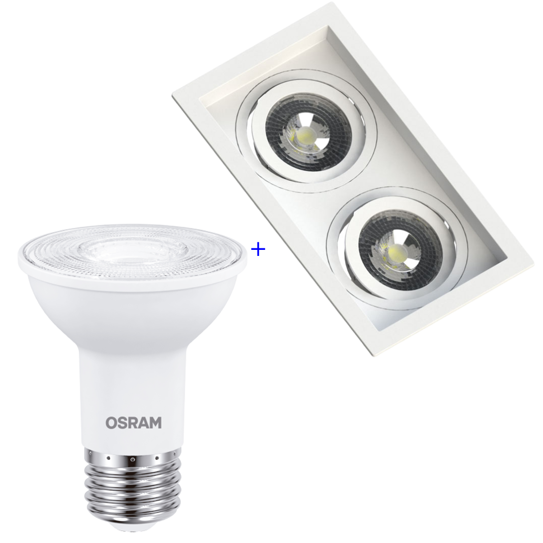 Spot Retangular Embutir Recuado Br 2x Par20 Dim 5,5W 525Lm Osram