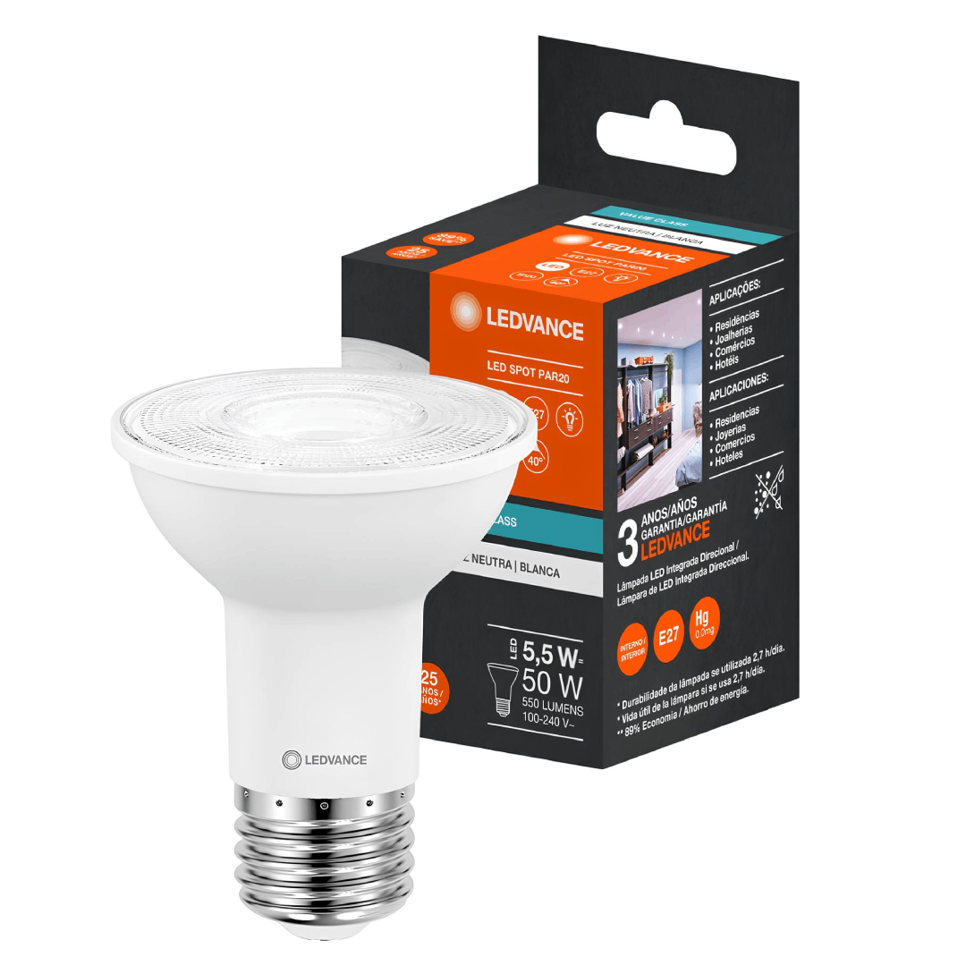 Spot Led Quadrado Recuado Branco Par20 5,5W 525Lm Ledvance