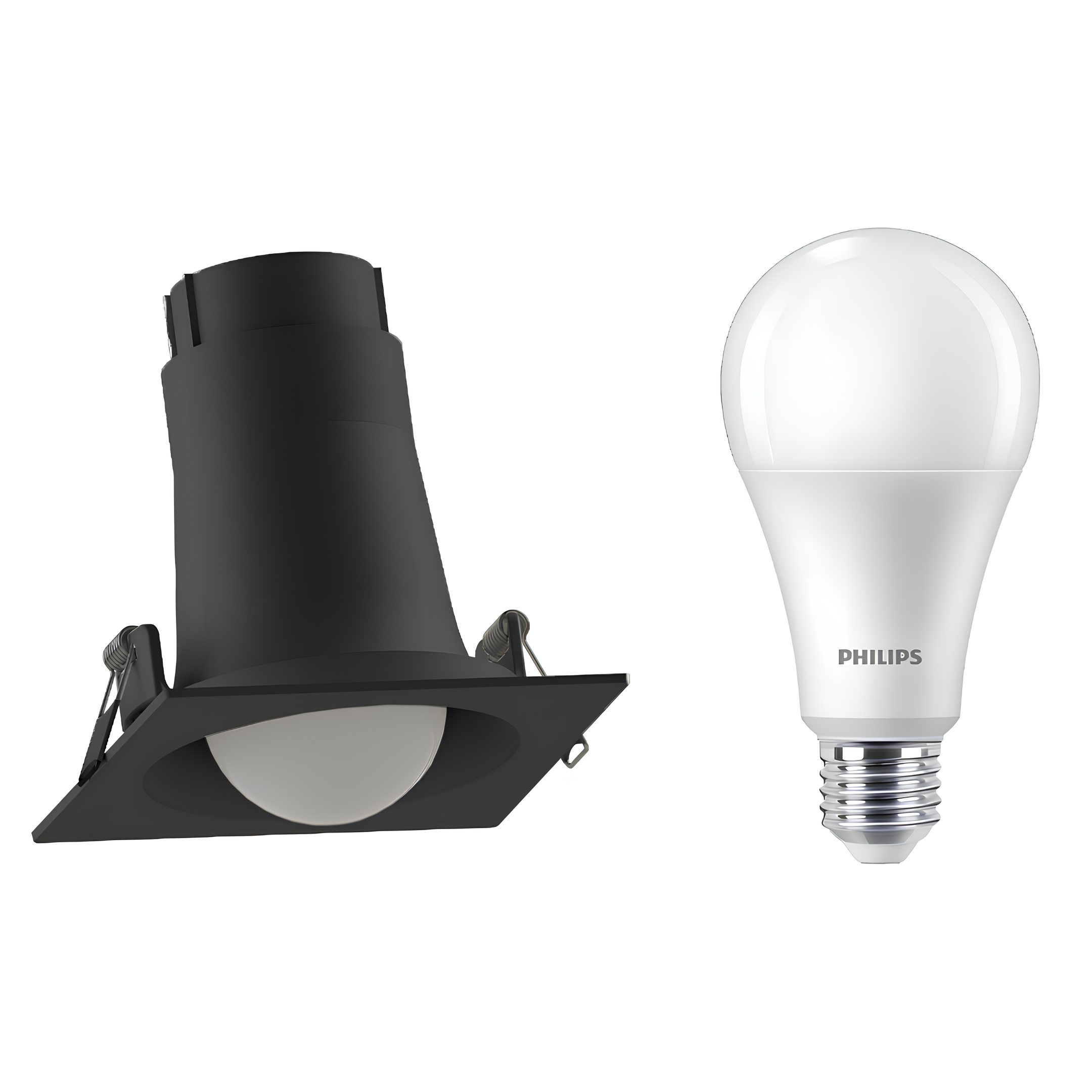 Spot Led Quadrado Embutir Bulbo Preto 18W 6500K 1800Lm 150° Bivolt E27 Philips