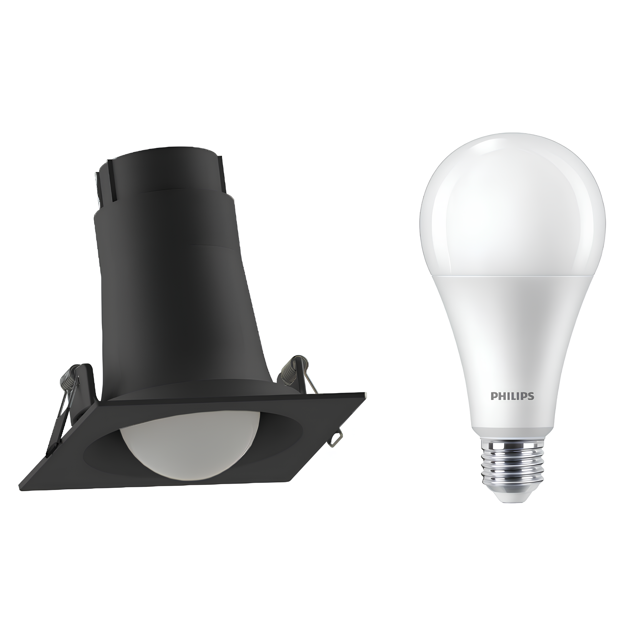 Spot Led Quadrado Embutir Bulbo Preto 22W 6500K 2300Lm 150° Bivolt E27 Philips
