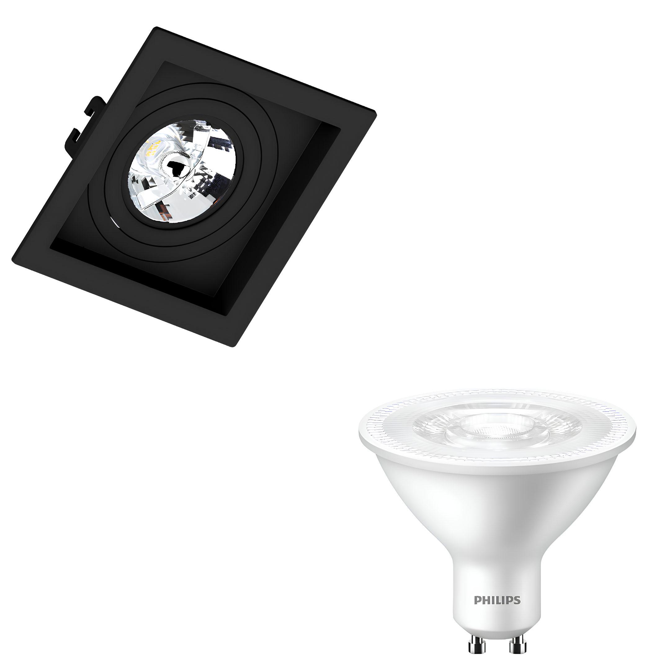 Spot Led Quadrado Recuado Ar70 Preto 5W 2700K 525Lm Philips