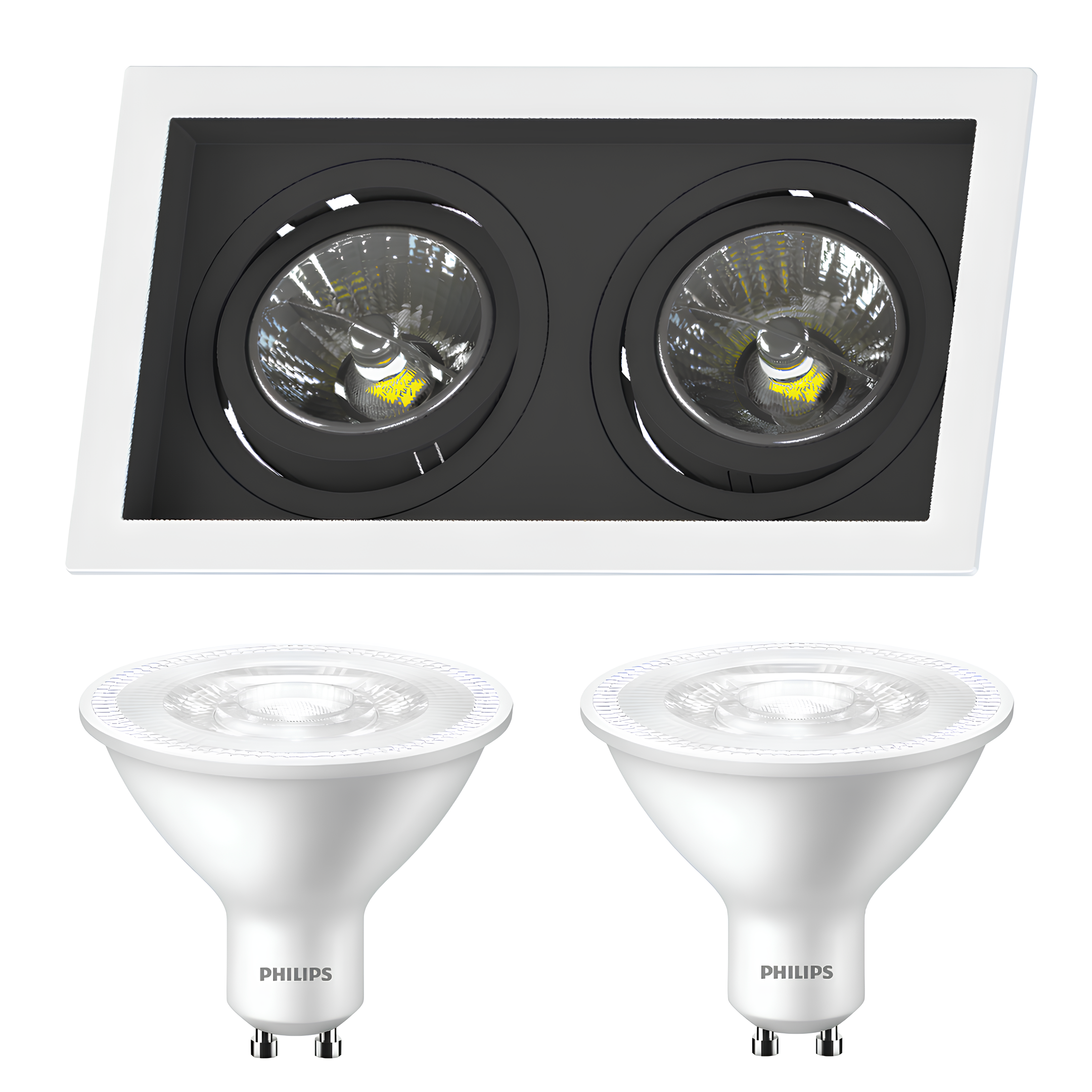 Spot Retangular Recuado 2X Ar70 Br/Pt 5W 2700K 525Lm Philips