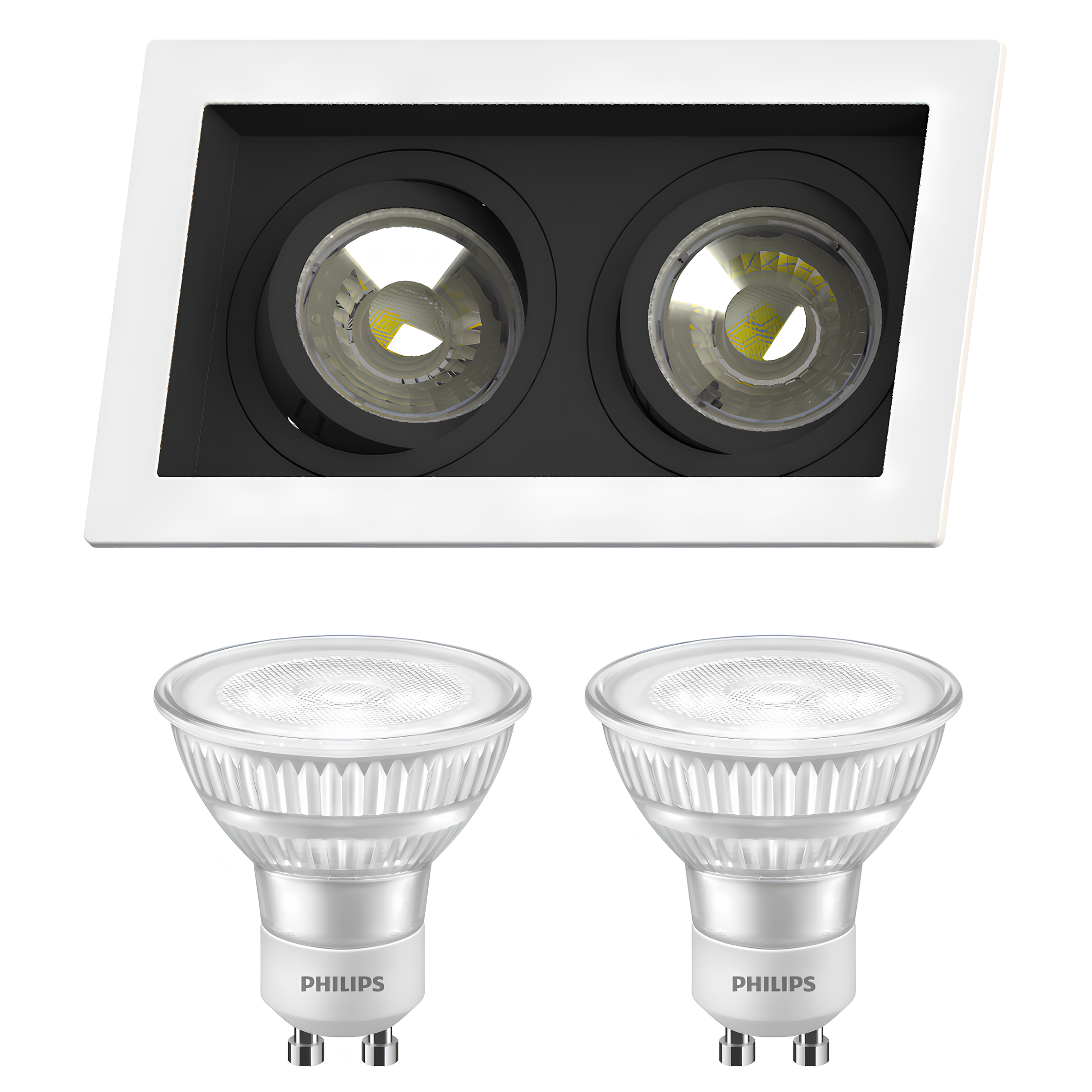 Spot Retangular Embutir 2x Dicroica Br/Pt 4,8W 525Lm Philips