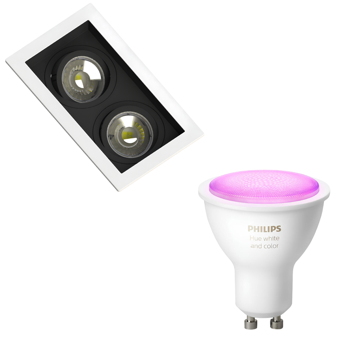 Spot Retangular Embutir 2x Dicroica Br/Pt 6W Rgb Philips Hue