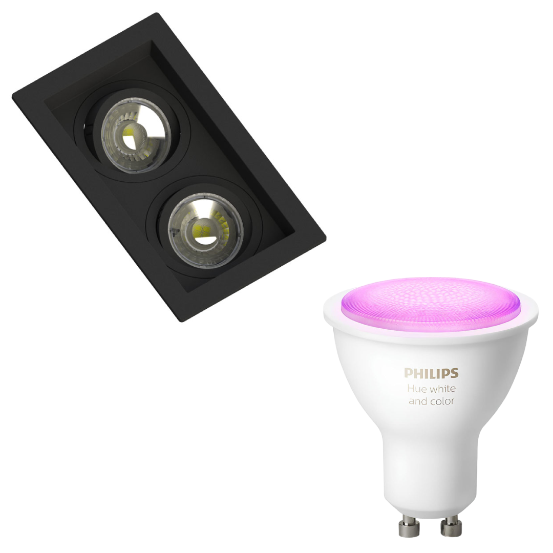 Spot Retangular Embutir 2x Dicroica Pt 6W Rgb Philips Hue