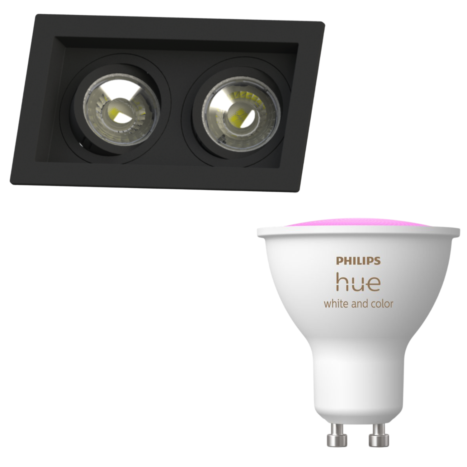 Spot Retangular Embutir 2x Dicroica Pt 4,7W Rgb Philips Hue