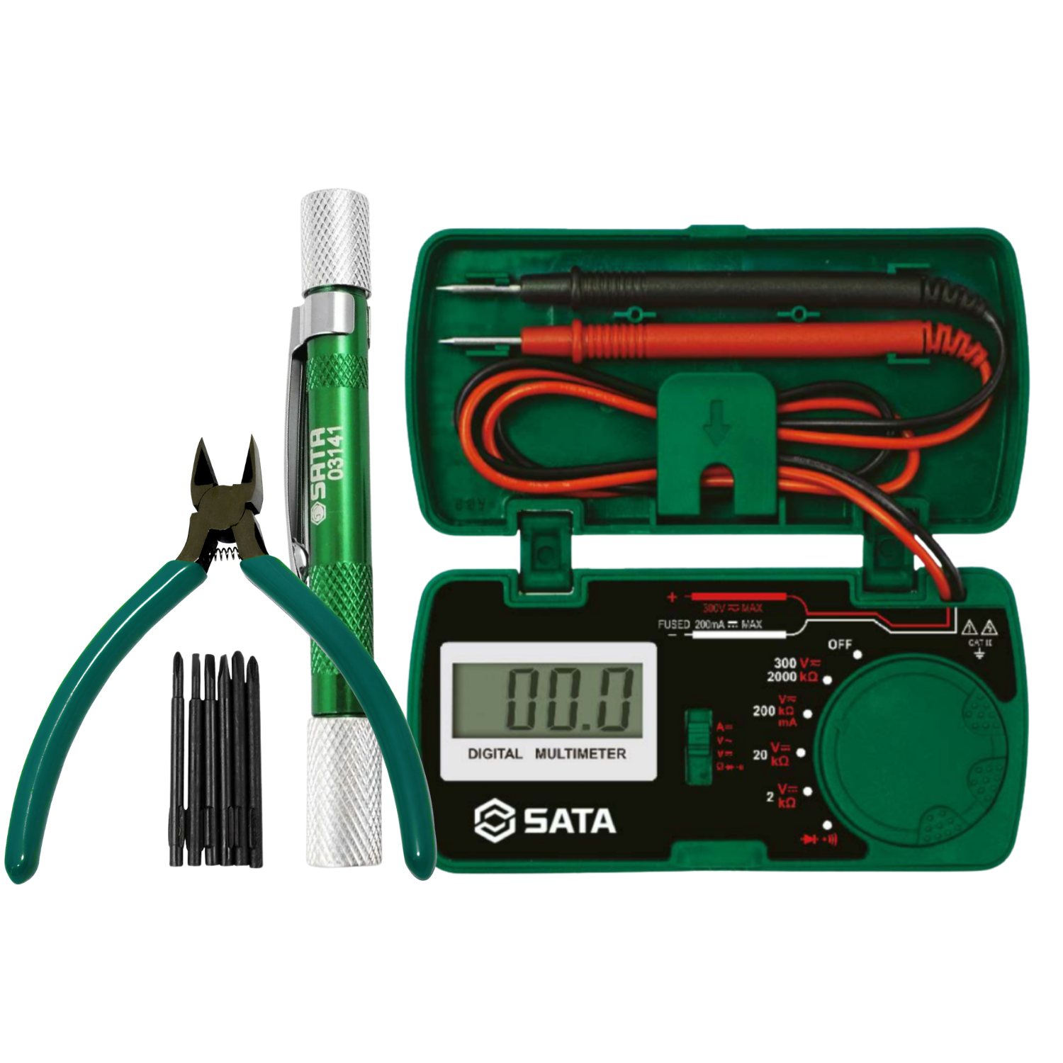 Kit Jogo De Chaves + Multimetro e Alicate De Corte Sata