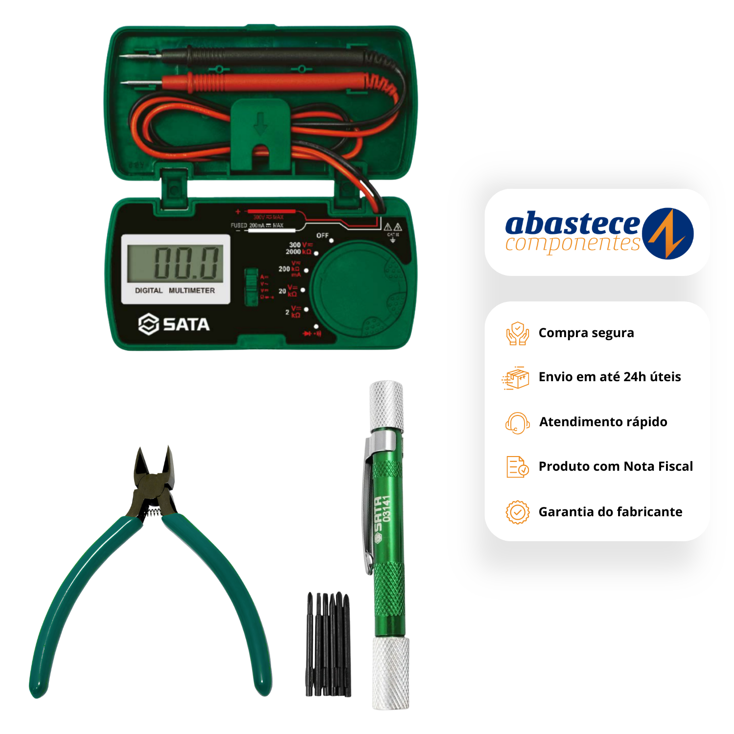 Kit Jogo De Chaves + Multimetro e Alicate De Corte Sata