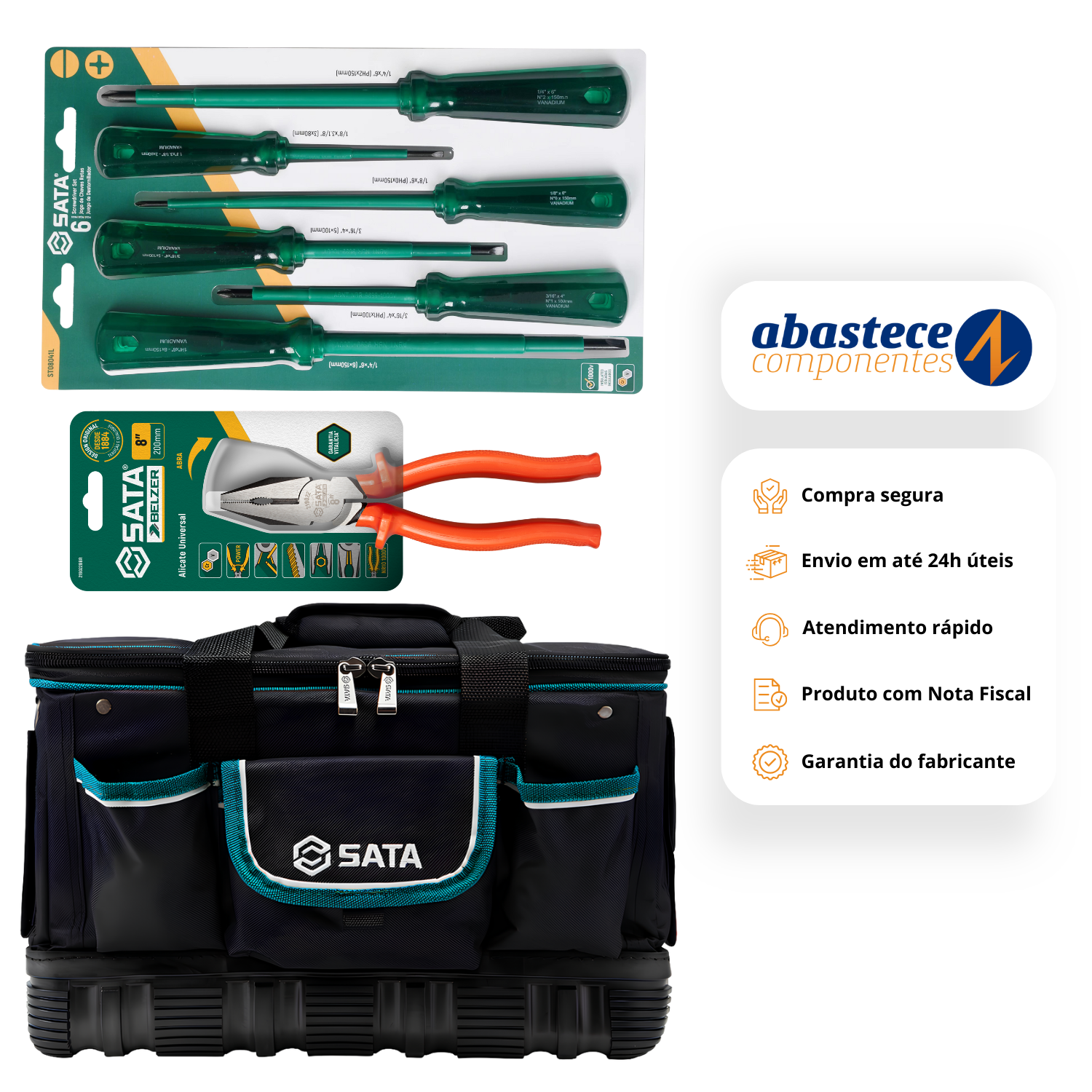 Kit Jogo De Chaves + Alicate E Bolsa de Ferramentas
