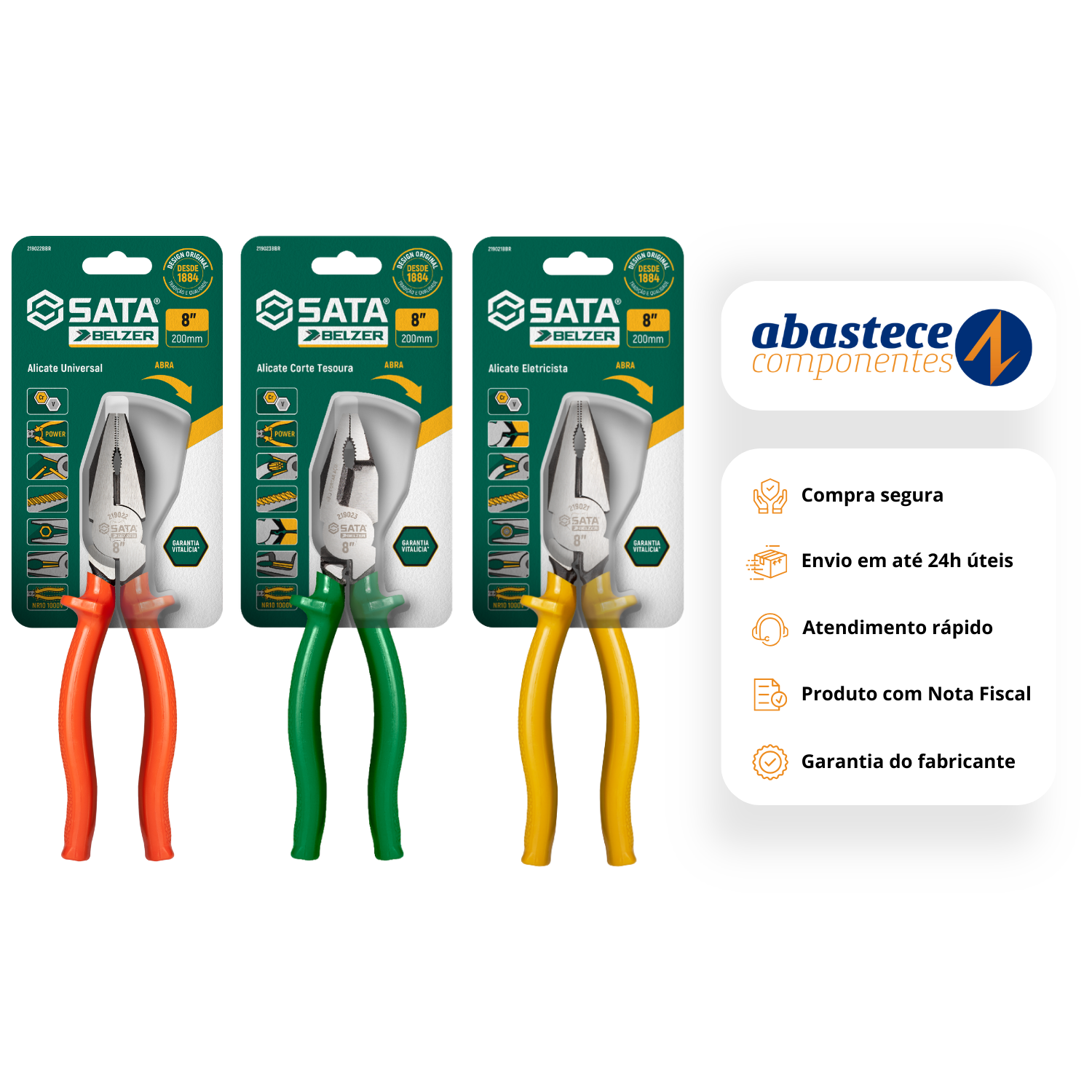 Kit Alicates Universal + Eletricista E Corte Tesoura Belzer