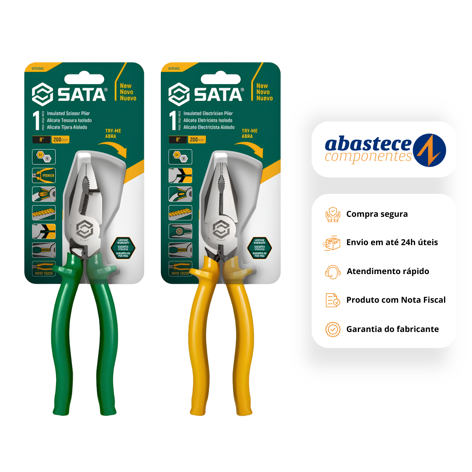 Kit Alicate Eletricista + Corte Tesoura Sata