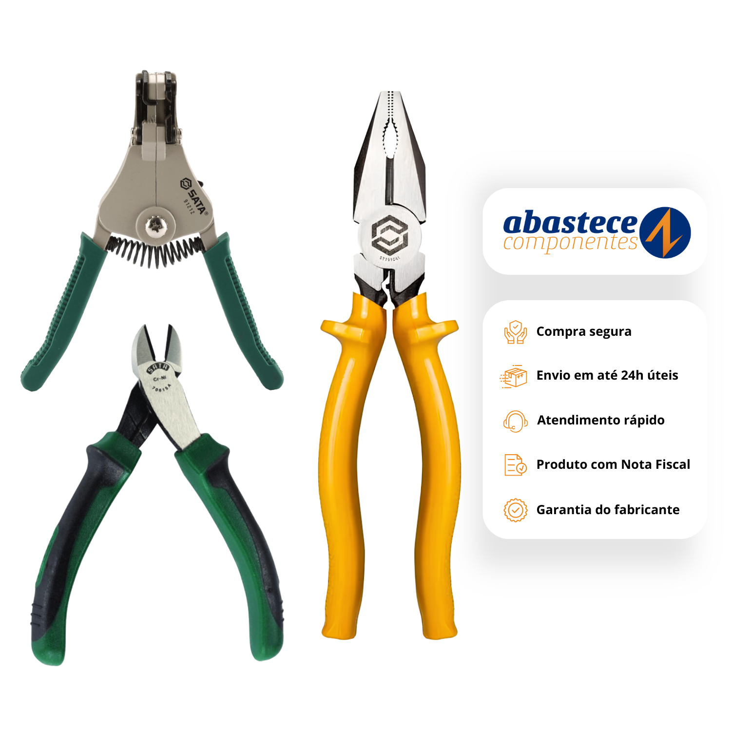 Kit Alicate Corte Diagonal + Descascador E Eletricista Sata