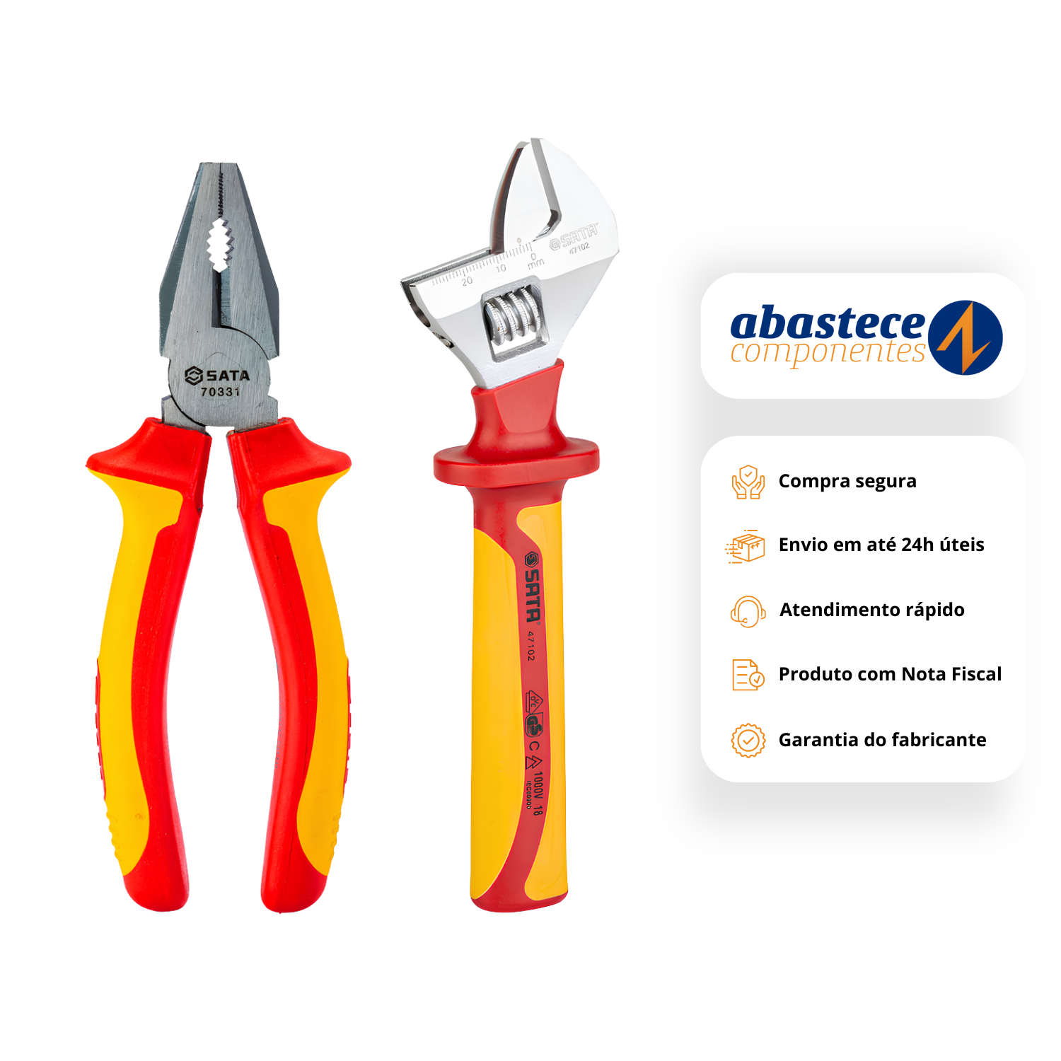 Kit Chave Ajustavel Vde + Alicate Universal Vde Sata