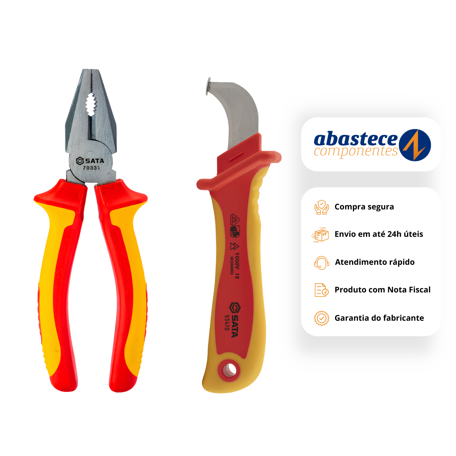 Kit Faca Curva Desencapadora Vde + Alicate Universal Vde Sata