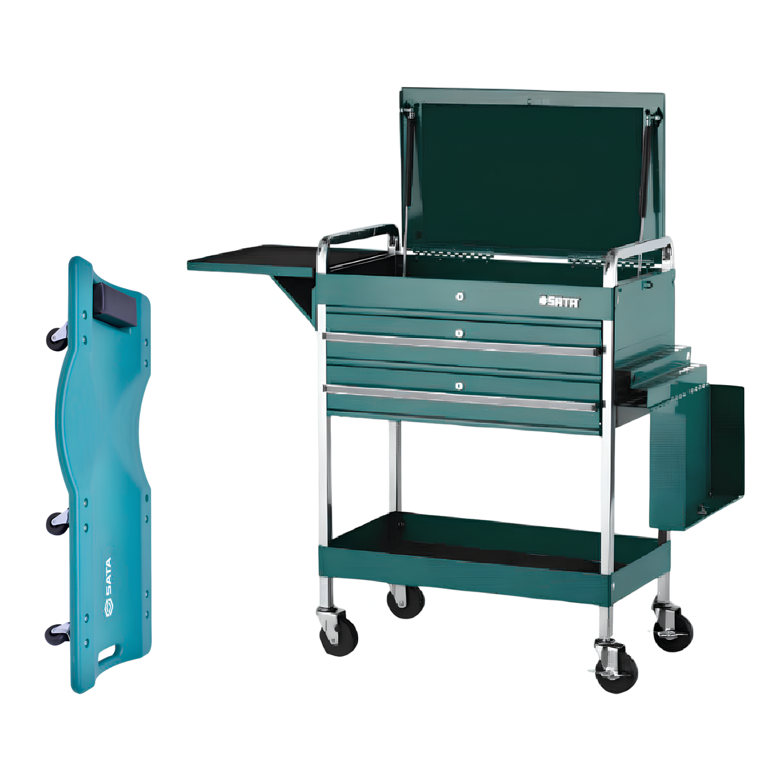 Kit Esteira Mecanico + Carro Tipo Gabinete Com 2 Gavetas Sata