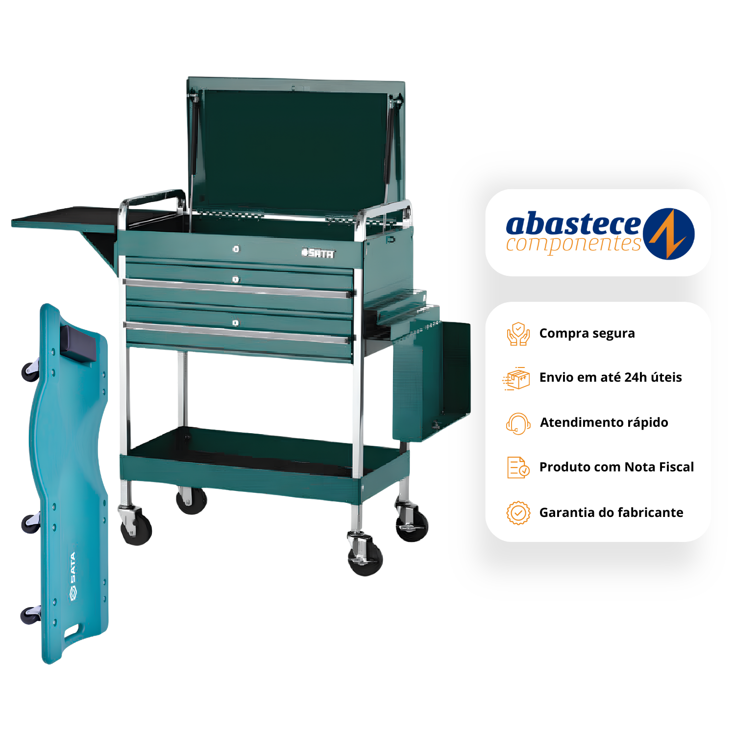 Kit Esteira Mecanico + Carro Tipo Gabinete Com 2 Gavetas Sata