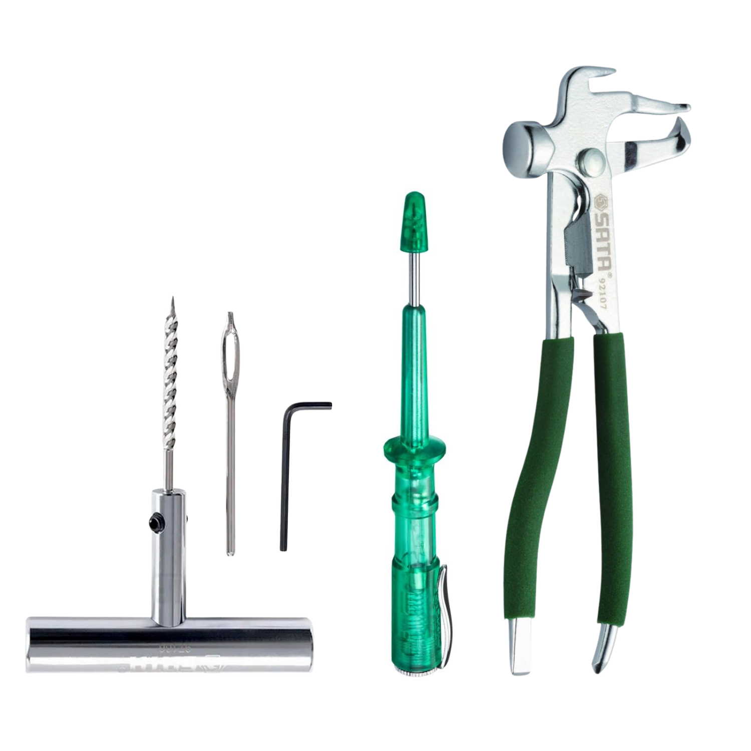 Kit Jogo Reparo De Pneus + Chave De Teste E Alicate Balanceamento