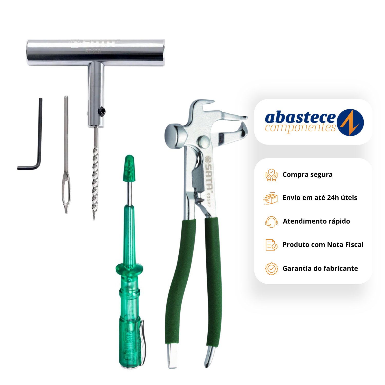Kit Jogo Reparo De Pneus + Chave De Teste E Alicate Balanceamento