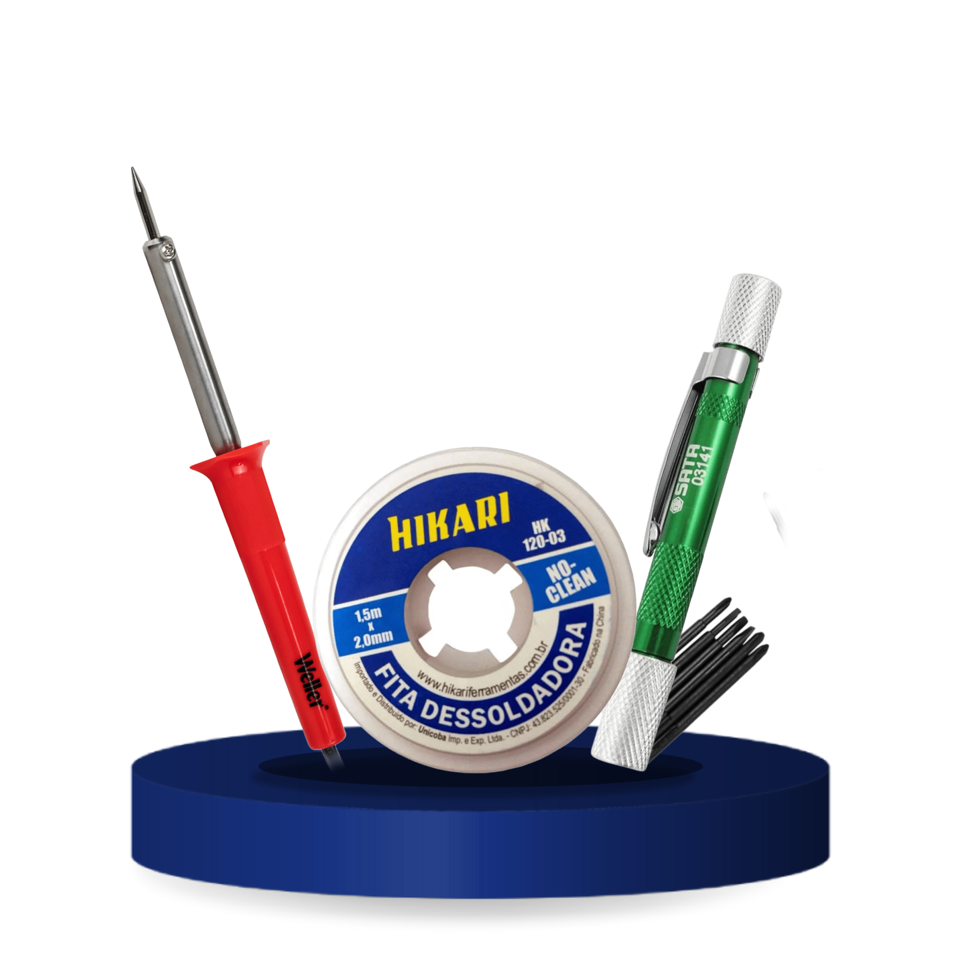 Kit Ferro De Solda + Jogo Chaves Fenda/Philips E Fita Malha