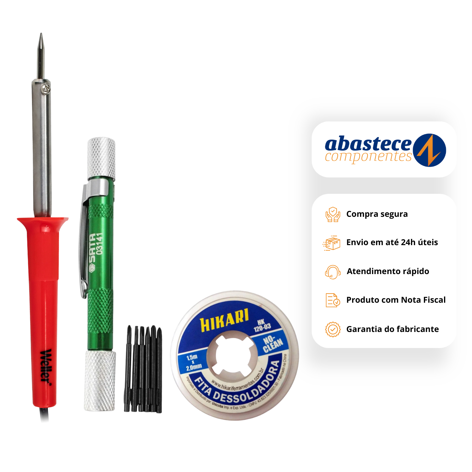 Kit Ferro De Solda + Jogo Chaves Fenda/Philips E Fita Malha