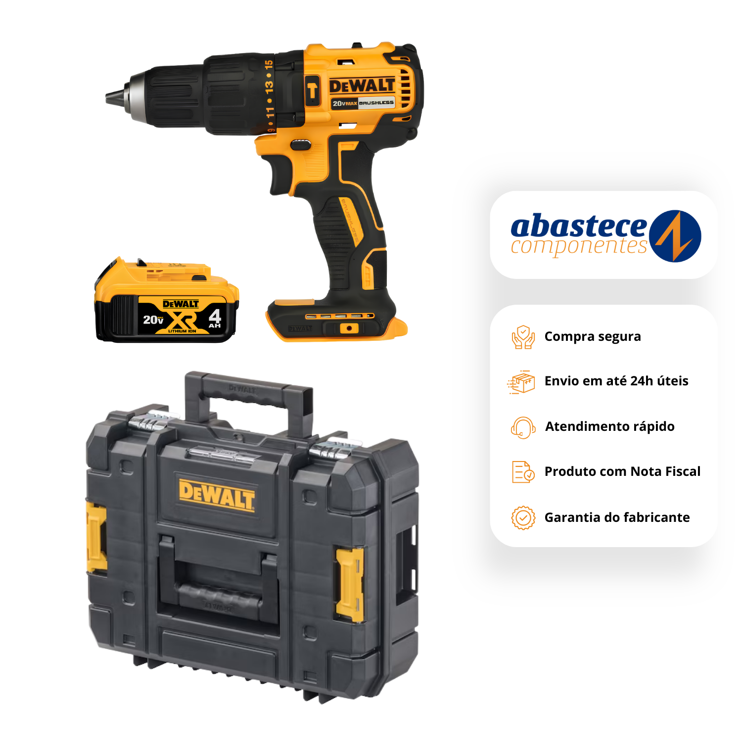 Parafusadeira Furadeira 1/2" 20V + Bateria E Caixa Plastica Dewalt