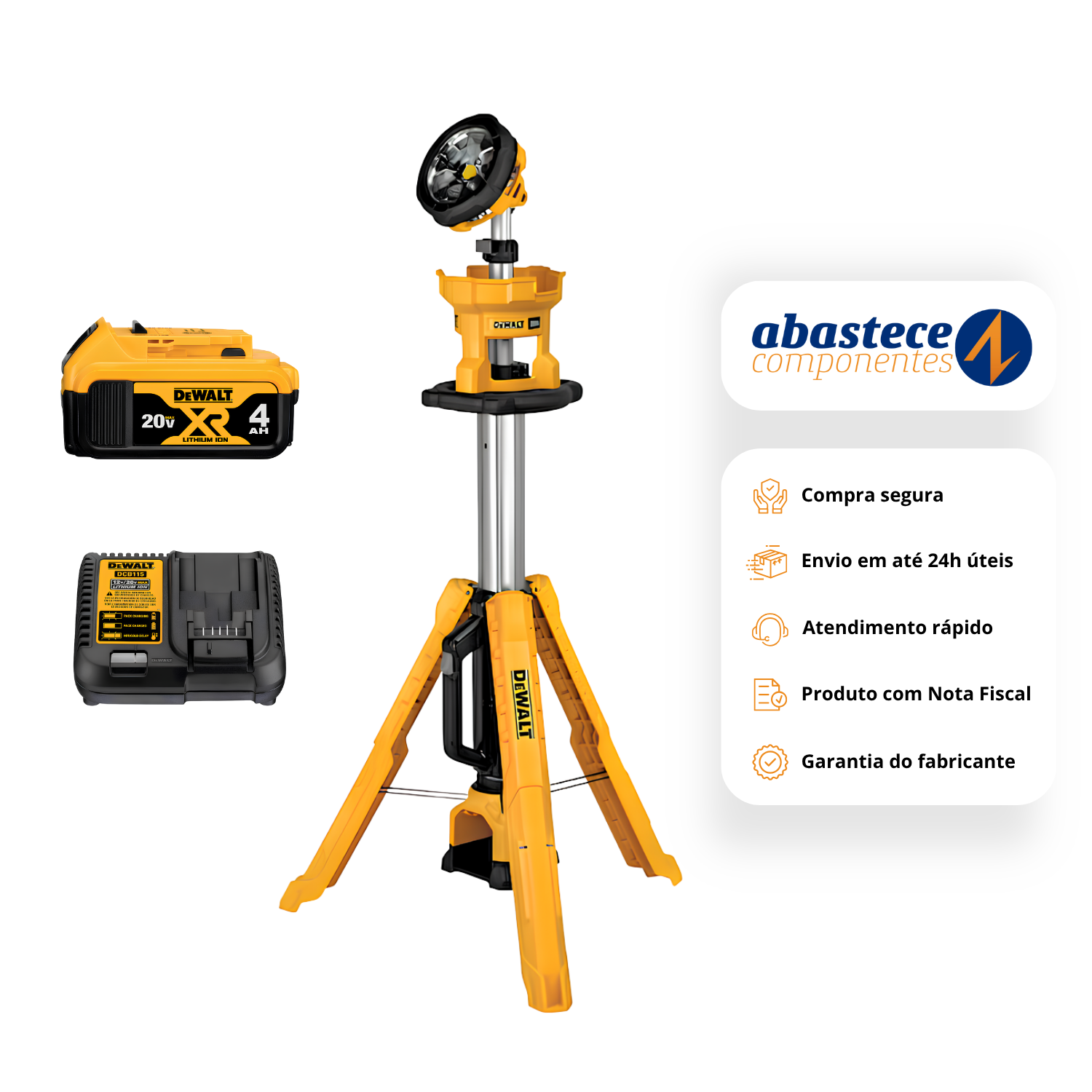 Torre De Iluminacao Max 20V + Bateria E Carregador Dewalt
