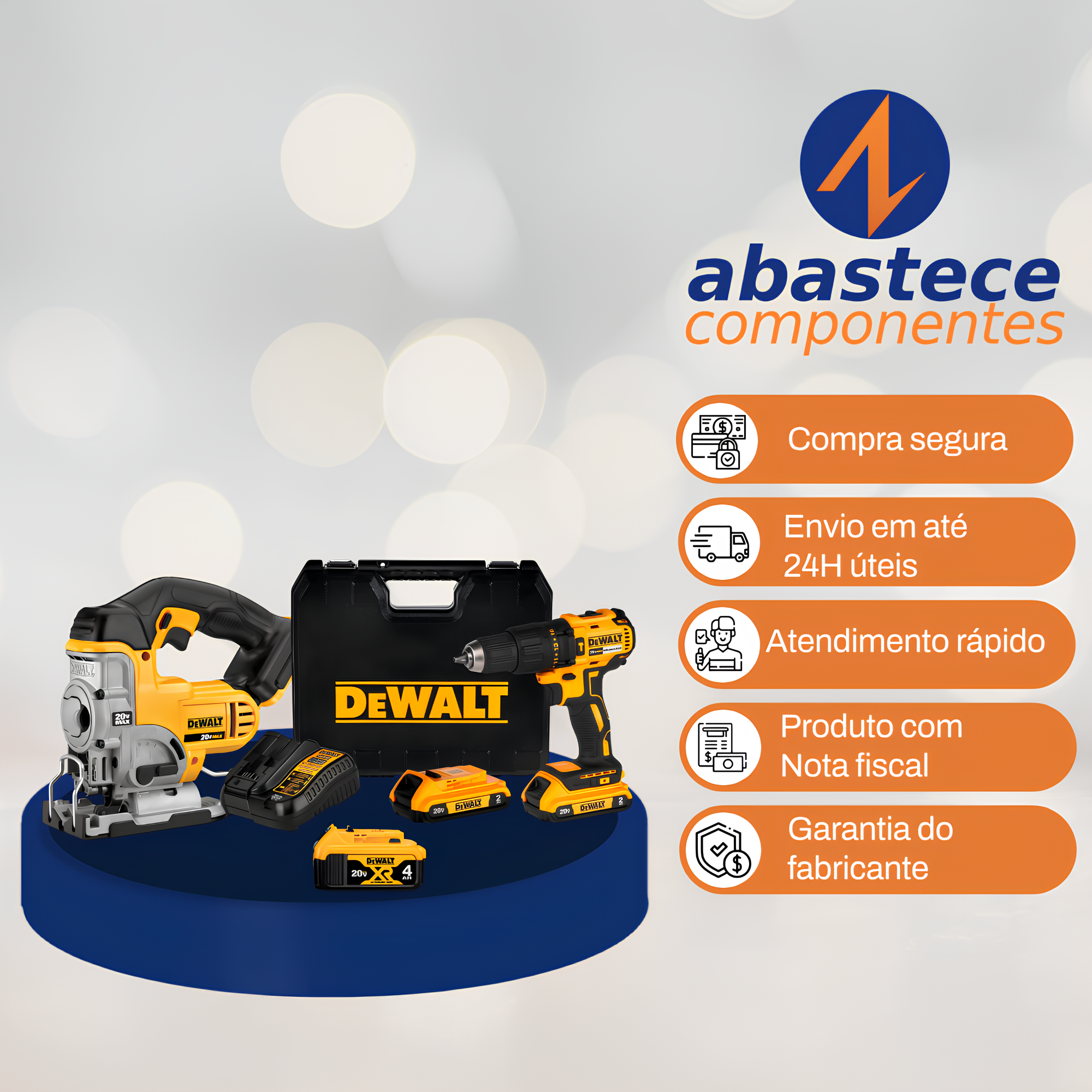 Serra Tico-Tico 20V + Parafusadeira/Furadeira E Bateria Dewalt