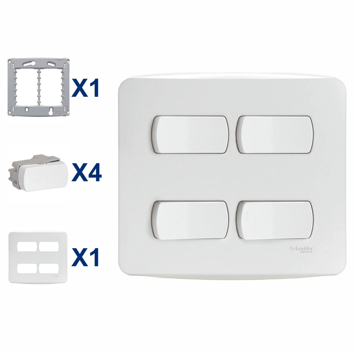 Conjunto De Interruptor Paralelo 4 Modulo 10A 4X4 Miluz Schneider