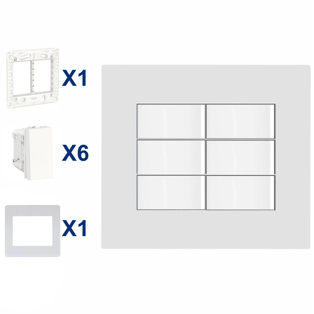 Conjunto De Interruptor Paralelo 6 Modulo 10A 4X4 Br Orion Schneider
