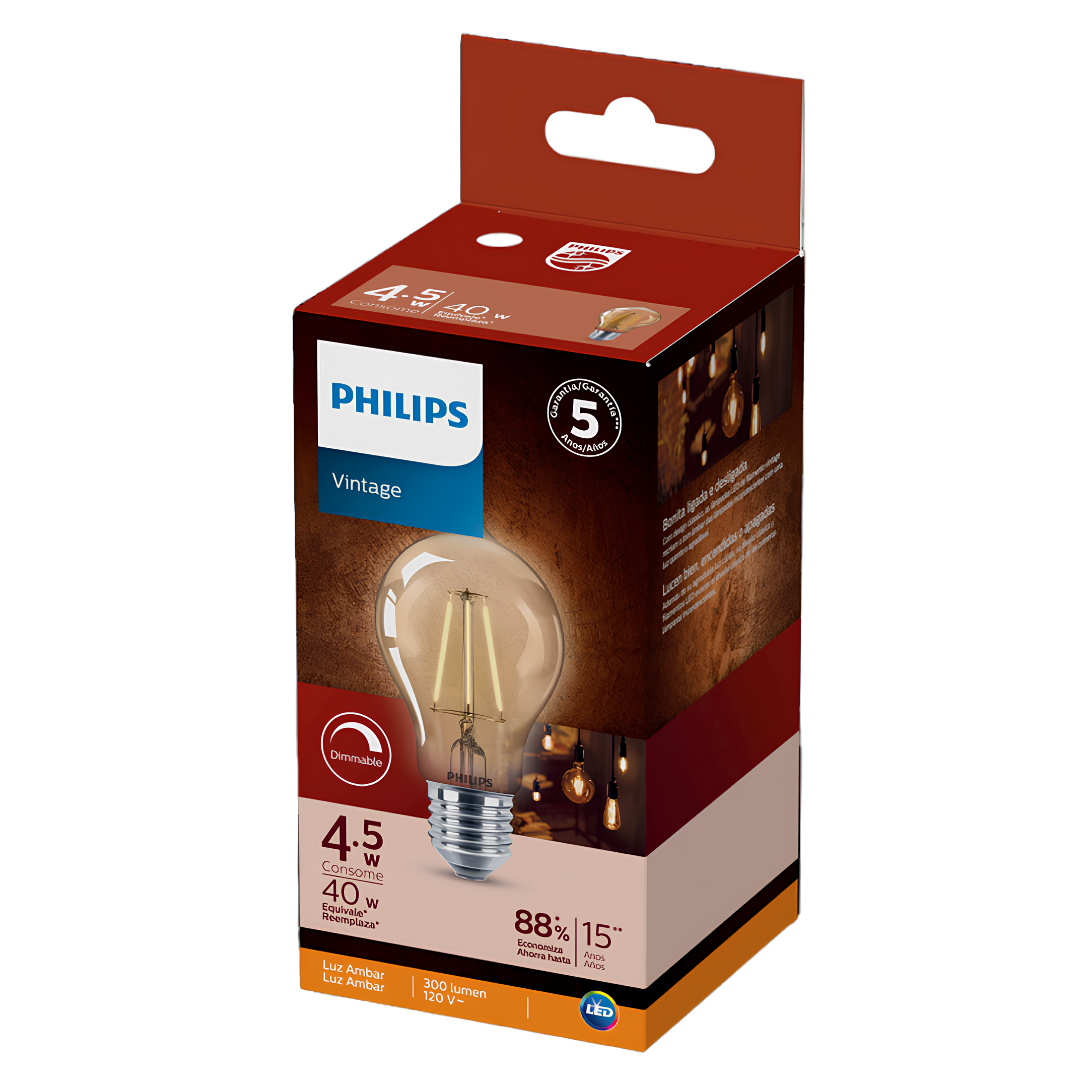 Lâmpada Led Filamento A60 4,5w 300lm E27 Dimer 110v Philips
