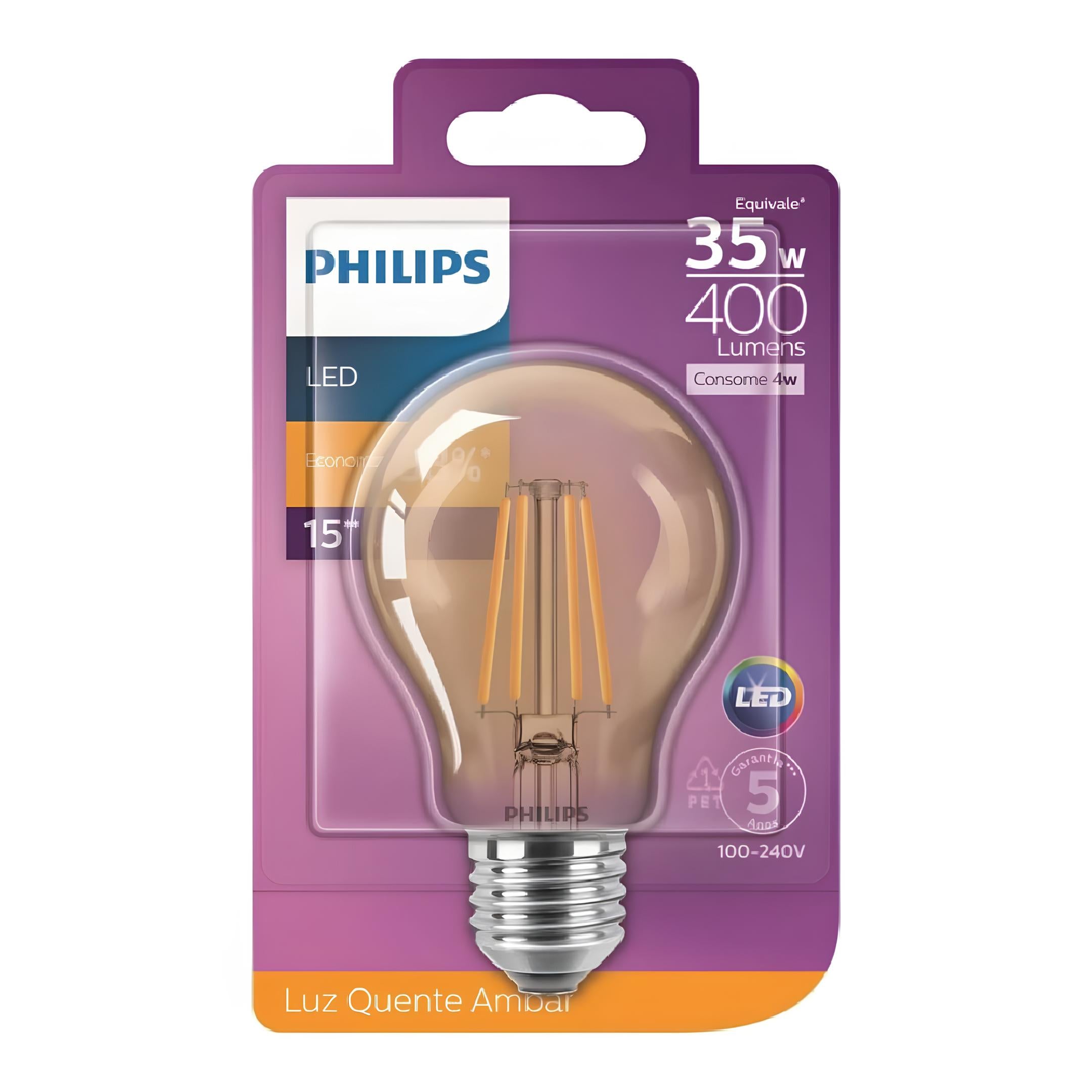 Lâmpada Retrô Filamento Led 4w A60 400lm Bivolt Philips