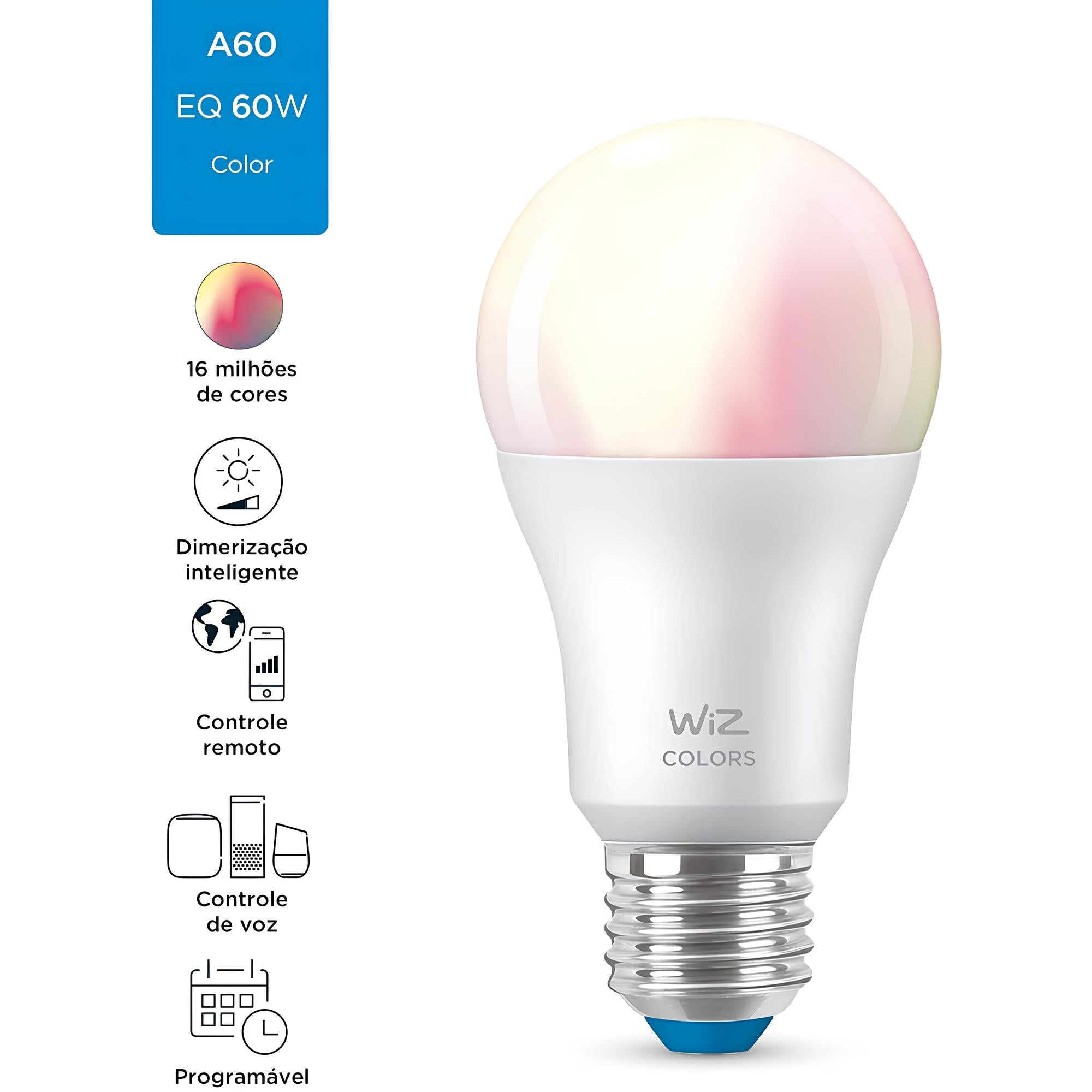 Lâmpada Smart Bulbo WiFi Bluetooth Rgb 806lm A60 Bivolt WiZ