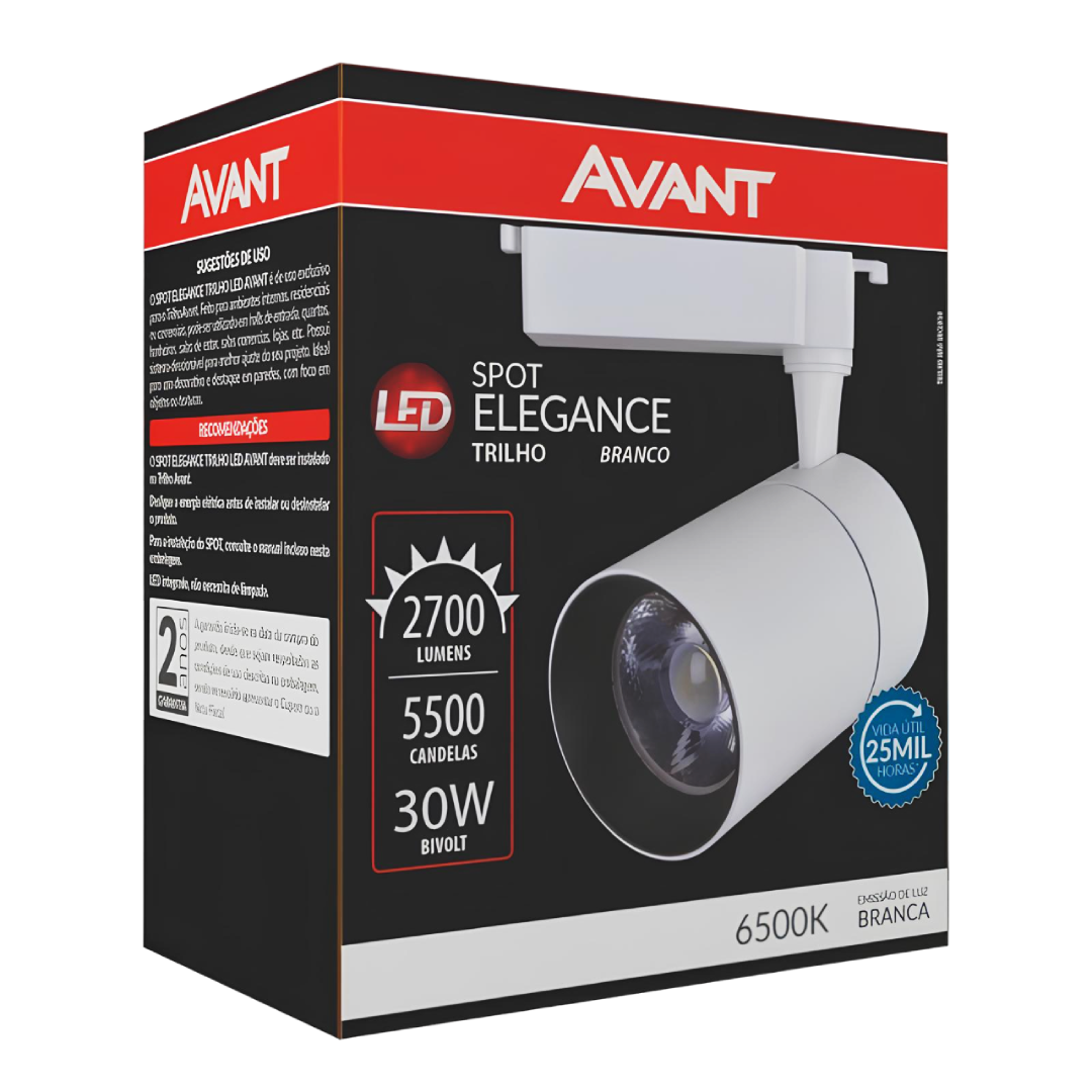 SPOT TRILHO LED ELEGANCE BRANCO 30W 6500K BIVOLT AVANT