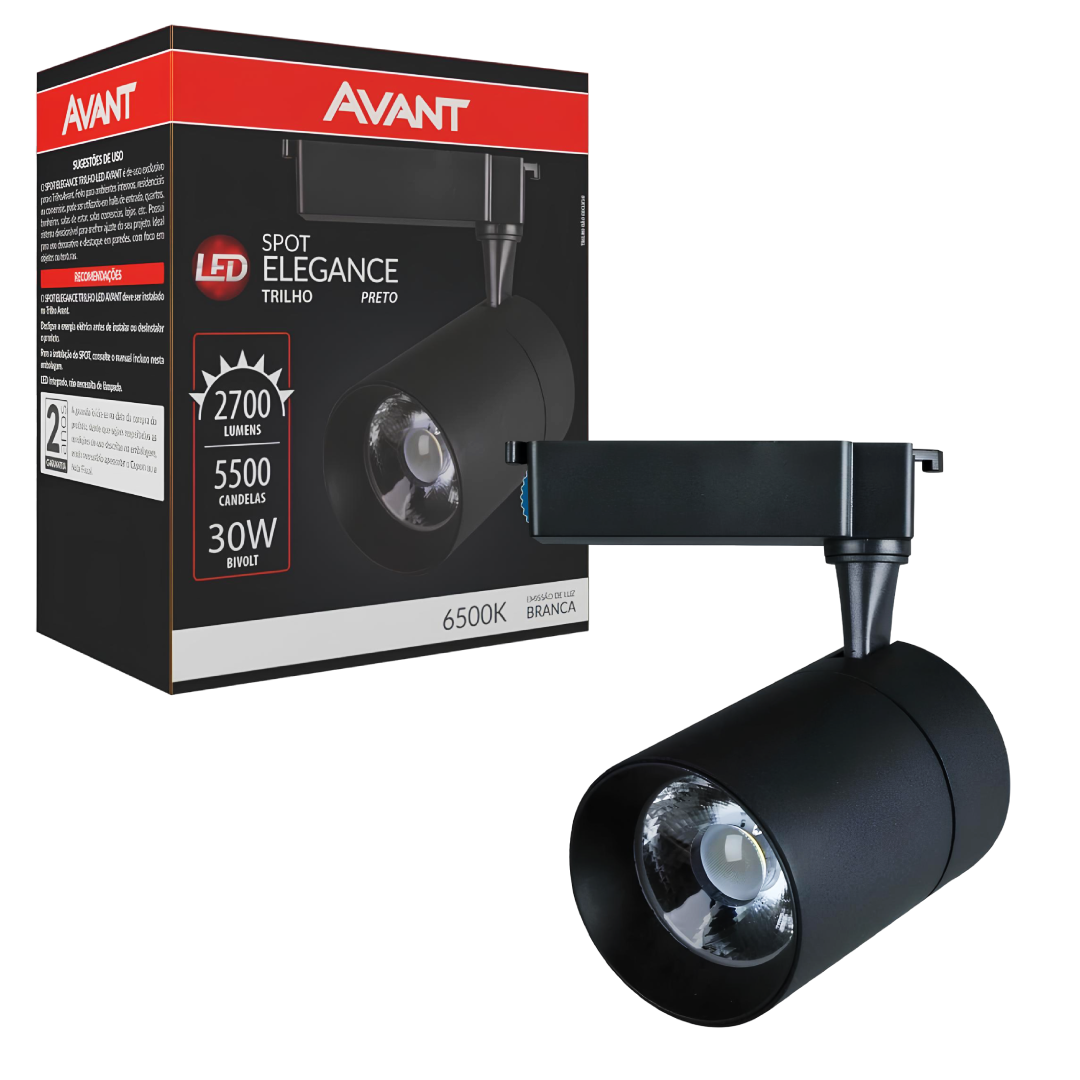 SPOT TRILHO LED ELEGANCE PRETO 30W 6500K BIVOLT AVANT