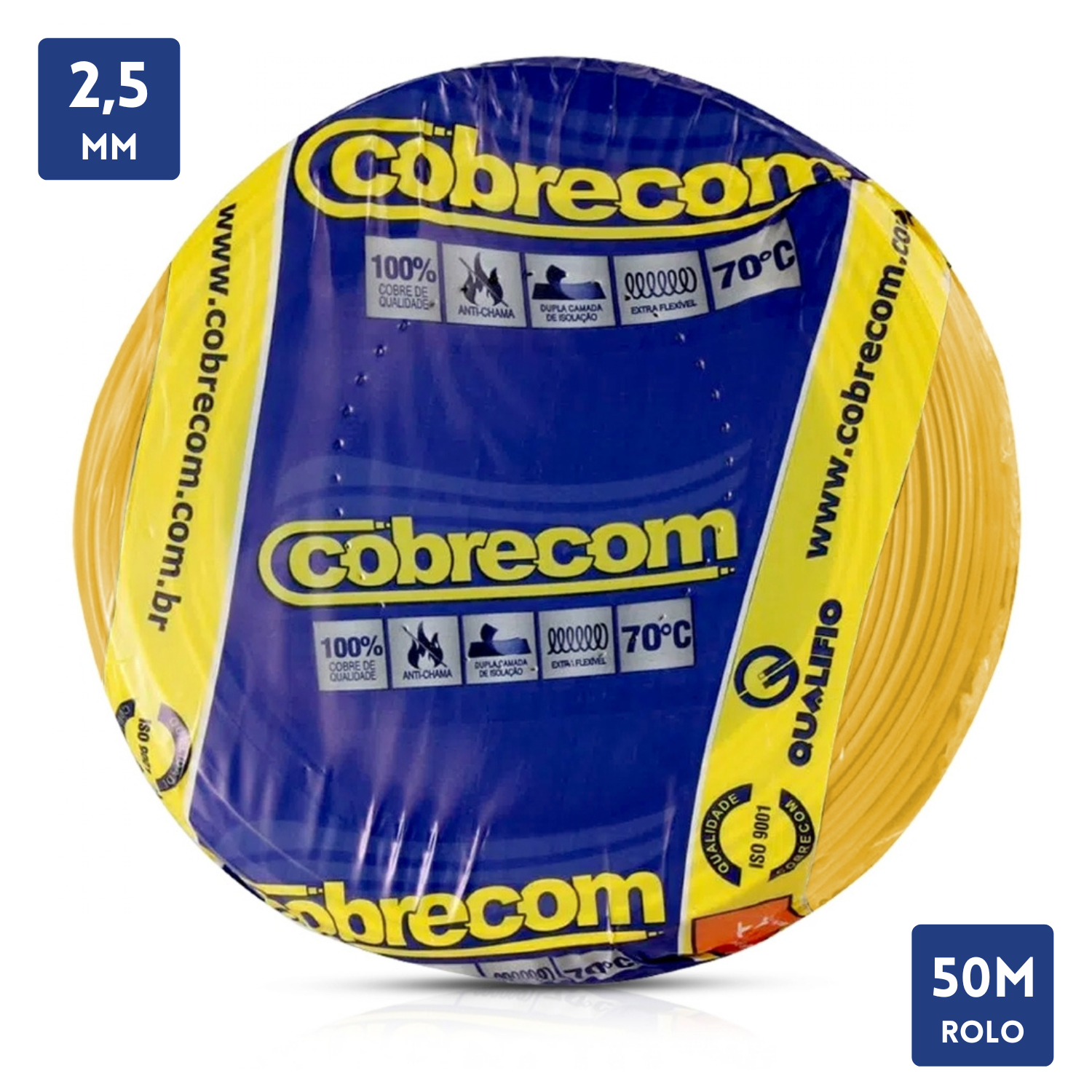 Rolo De Cabo 50 Metros Cobre Flexivel 2,5Mm Cobrecom