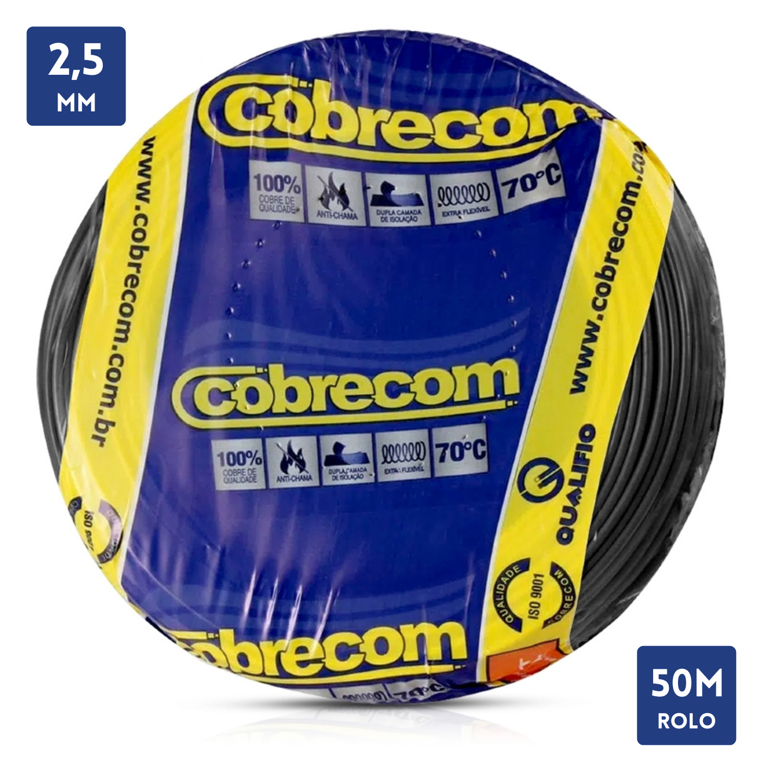 Rolo De Cabo 50 Metros Cobre Flexivel 2,5Mm Cobrecom
