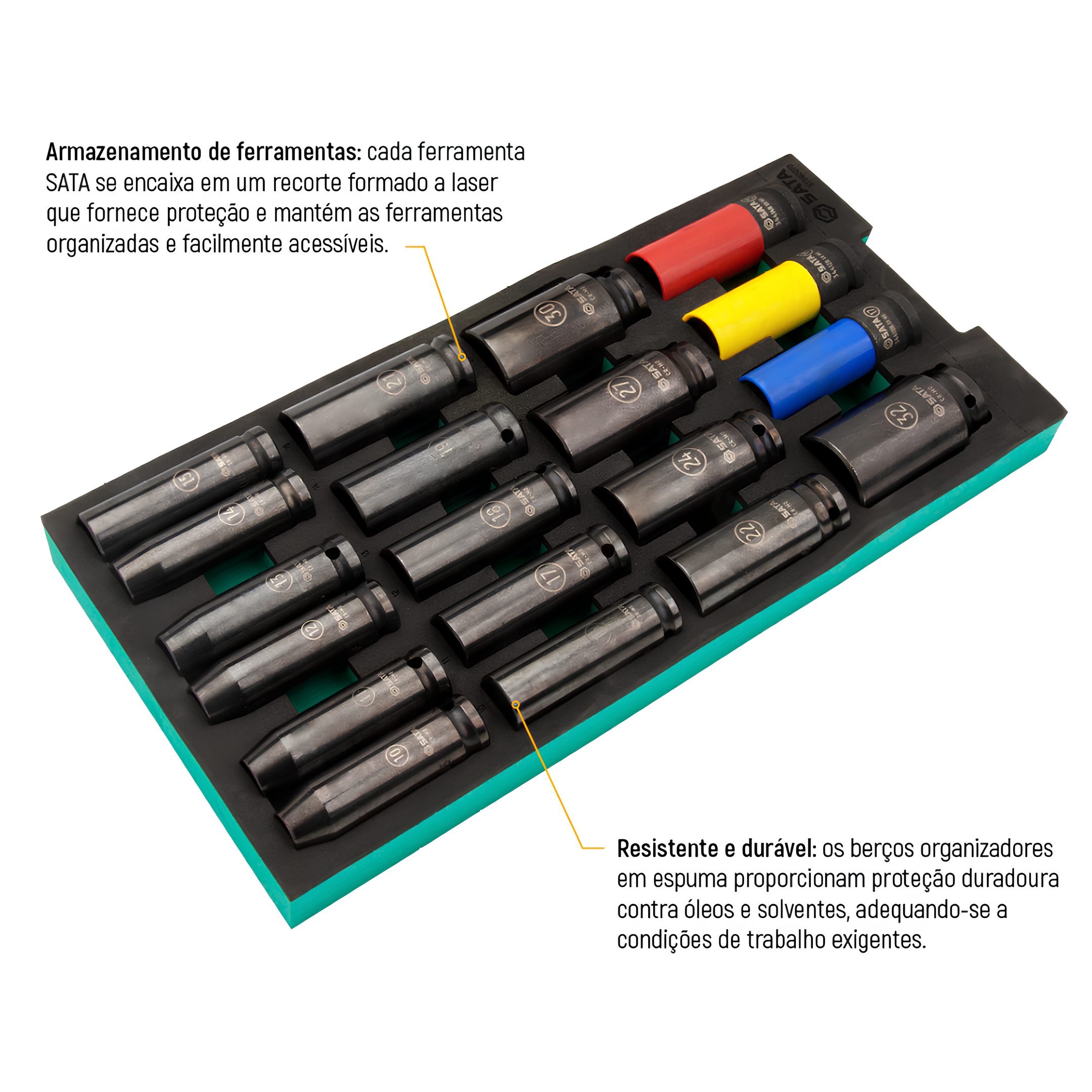 Jogo Soquetes Sextavados Longos De Impacto 1/2 Com 19 Peças Berço Sata
