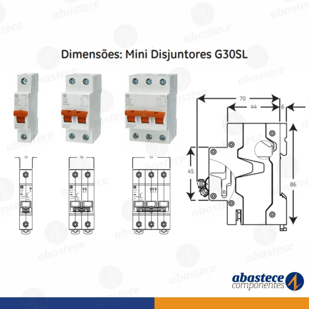 Disjuntor Tripolar Curva C Din 40A e 50A Ge