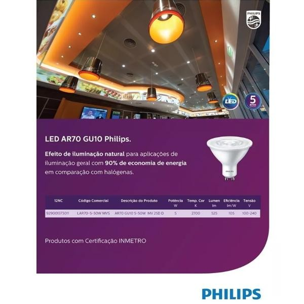 Lâmpada Led AR70 5w Gu10 Bivolt 2700k Philips