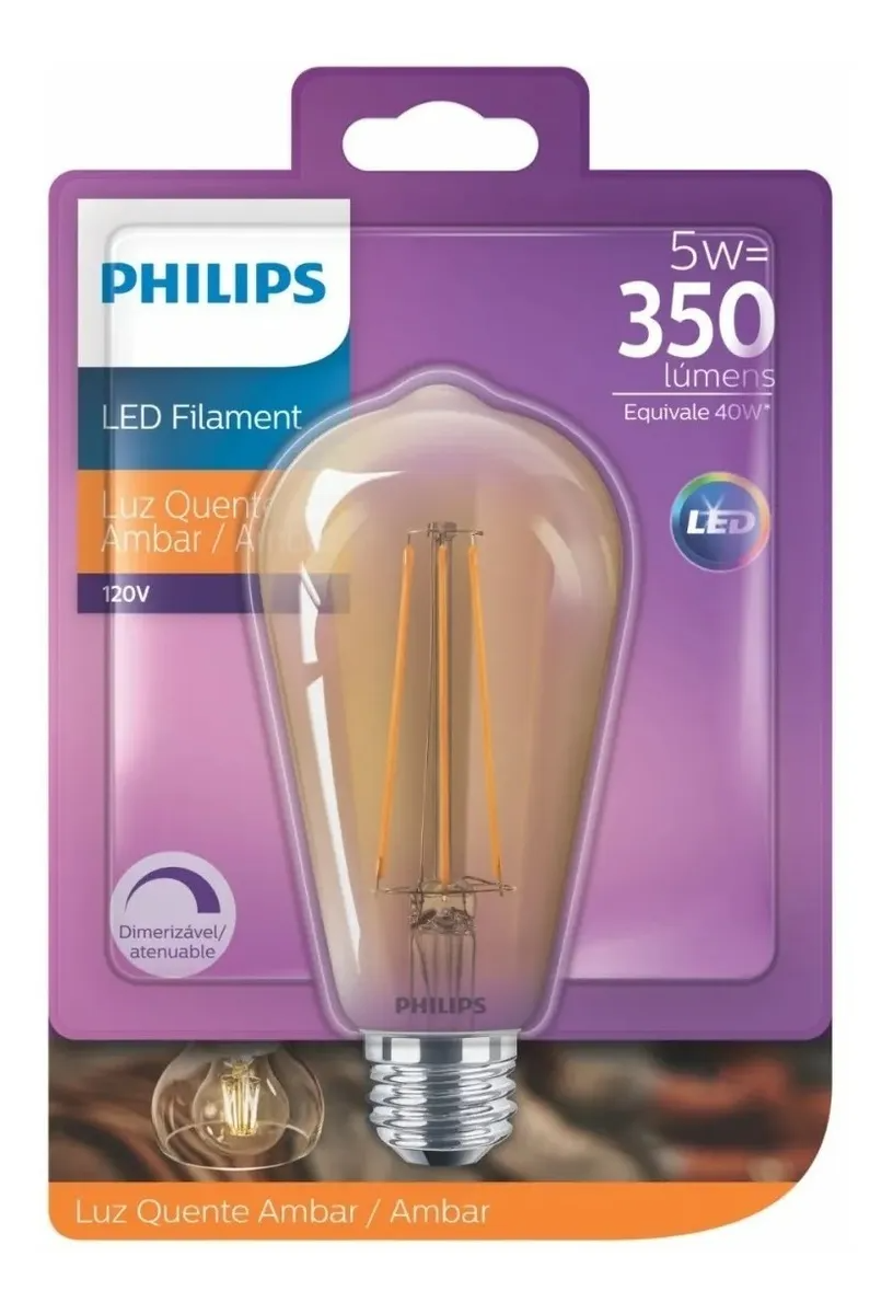 Lâmpada LED Filamento ST64 5w 350lm Dimerizável Philips