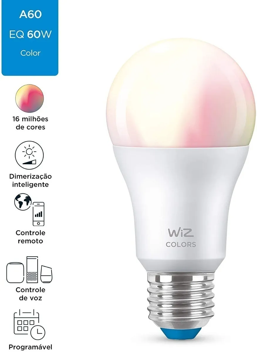 Lâmpada Smart Bulbo Inteligente Wifi Rgb 800lm A60 127v Wiz