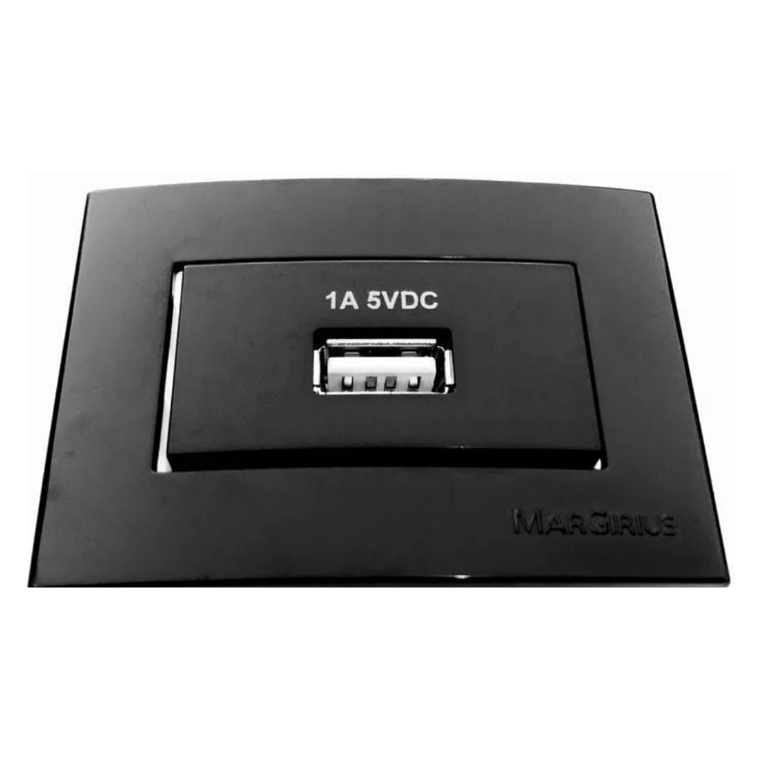 Tomada Carregador Usb Para Movel Preta Sleek 1A Margirius