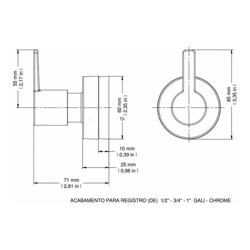 Acabamento para Registro Base Deca 1/2", 3/4" e 1" Gali Docol Cromo