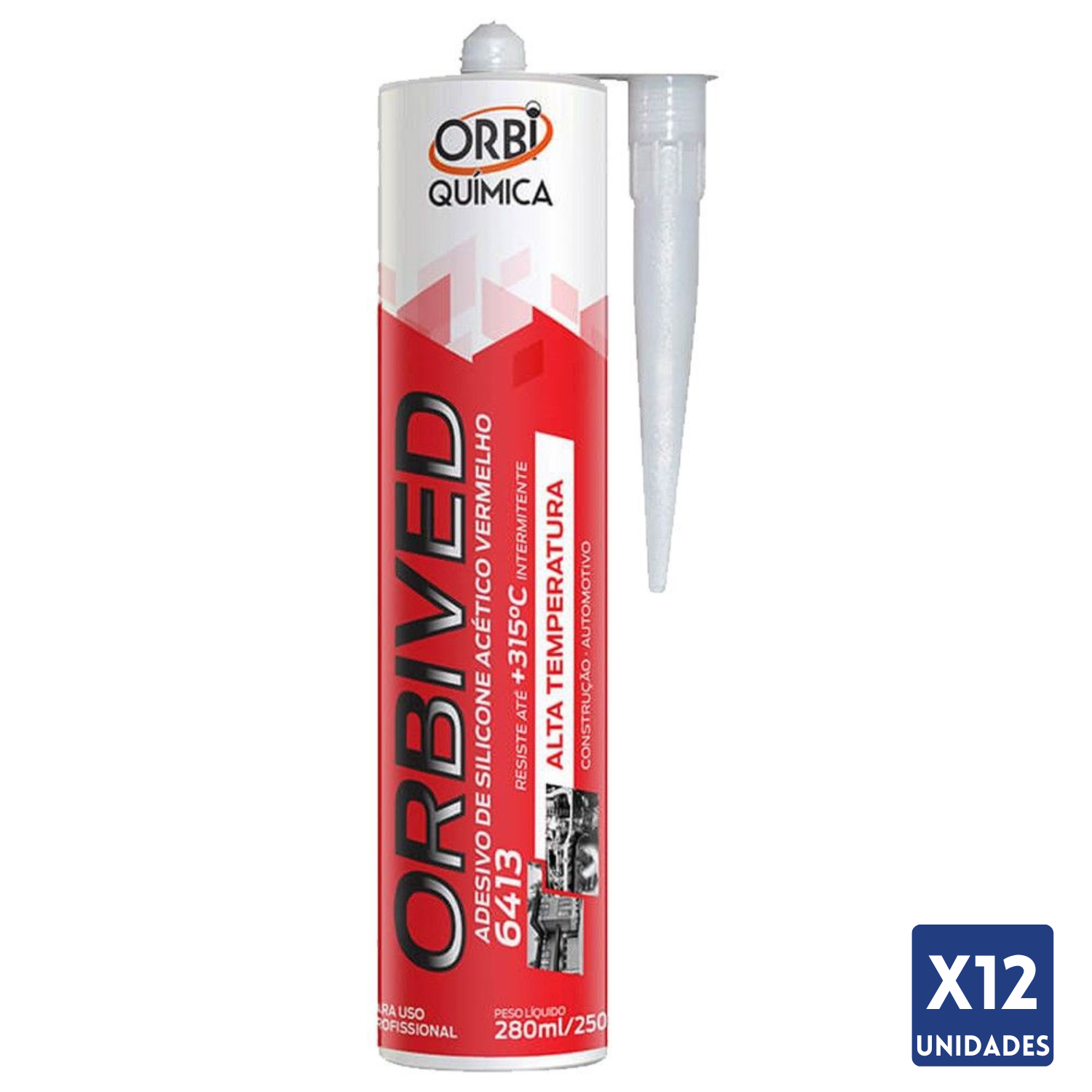 Kit 12 Silicone Vermelho Acetico Alta Temperatura 250G Orbi