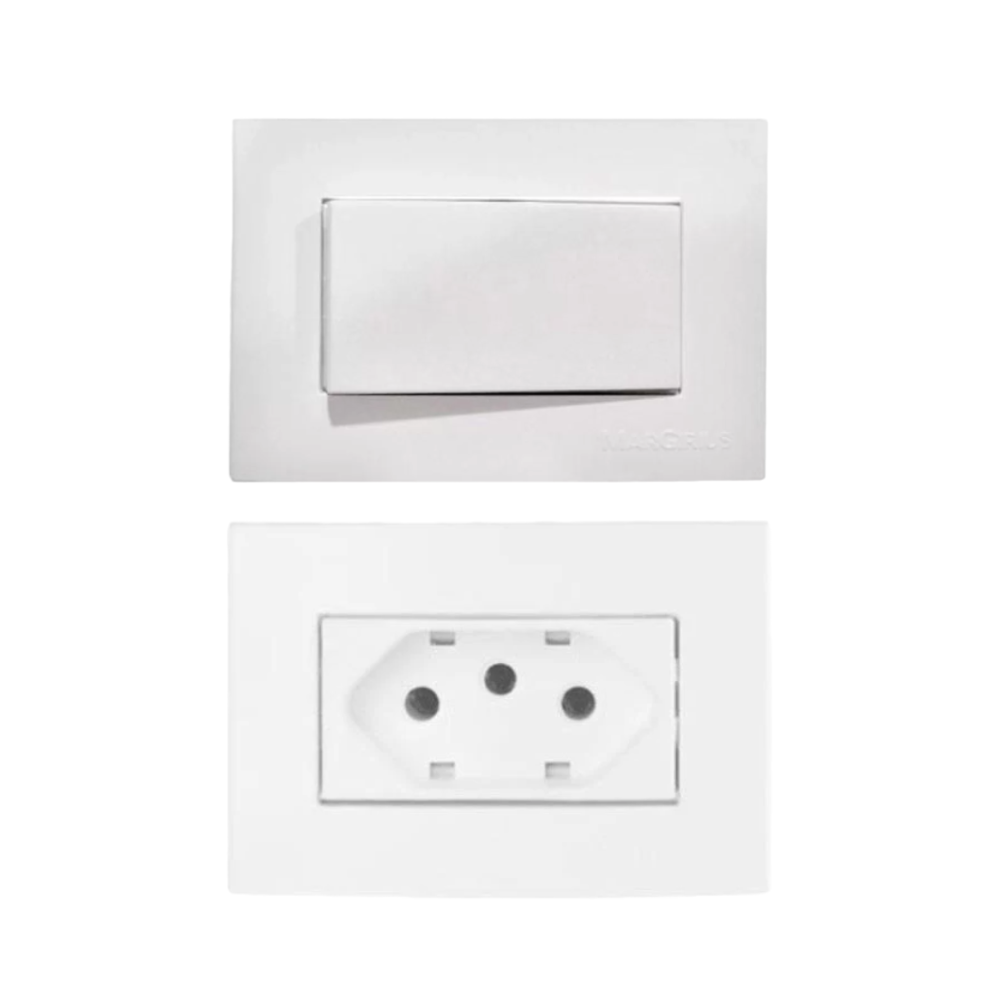 Interruptor Simples e Tomada 10A Branco Clean Margirius