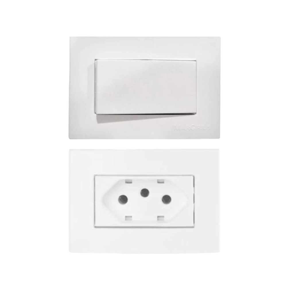 Interruptor Simples 10A e Tomada 20A Branco Clean Margirius