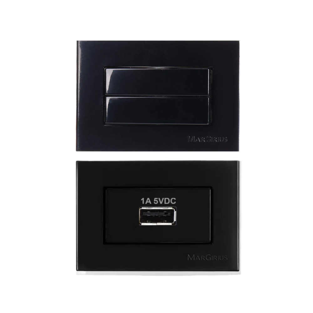 Interruptor Duplo Paralelo 10A e Carregador Usb 1A Margirius