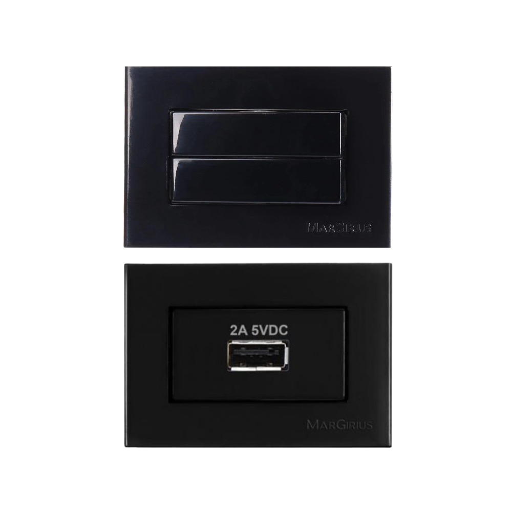 Interruptor Duplo Paralelo 10A e Carregador Usb 2A Margirius